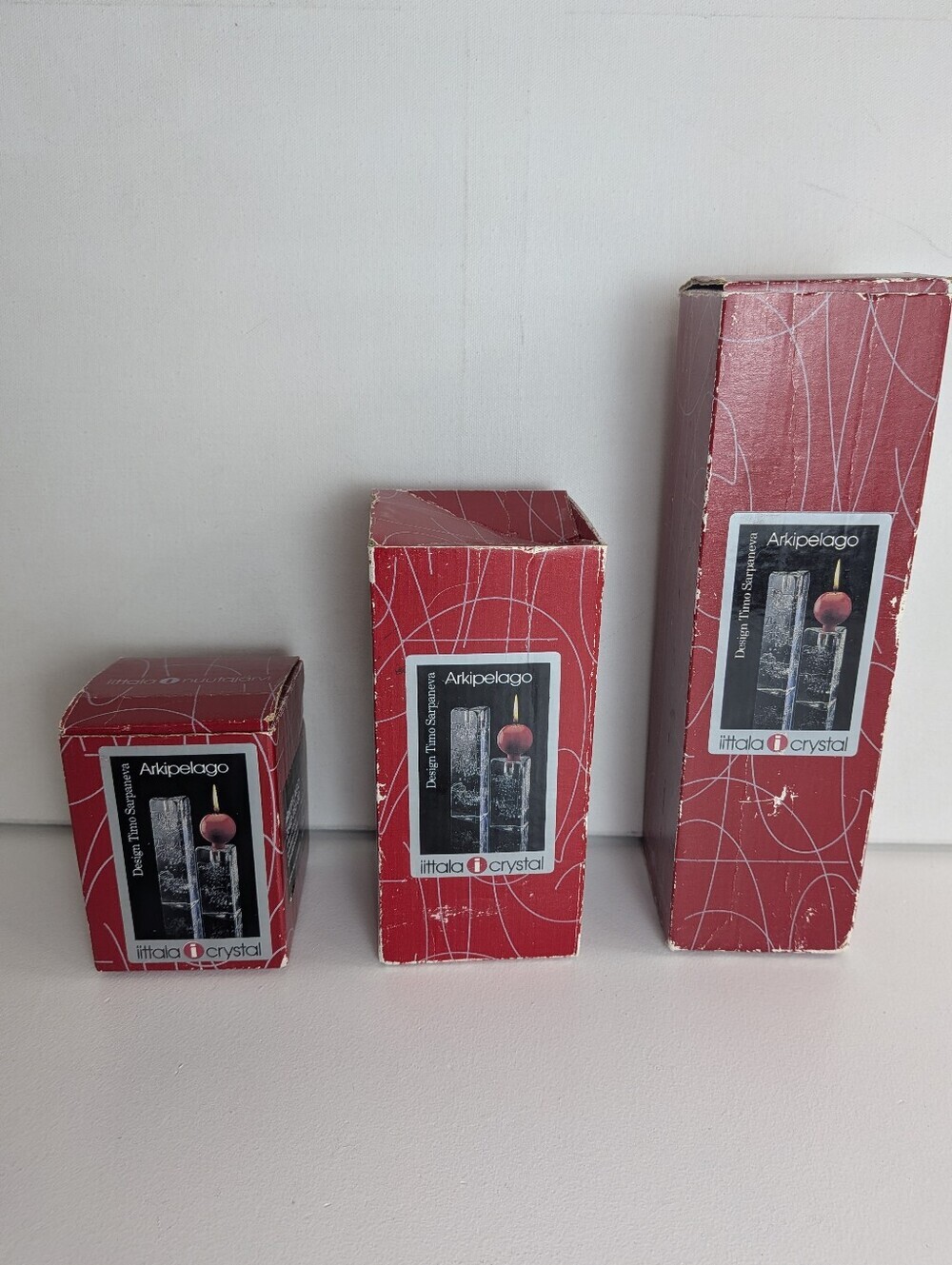 Timo Sarpaneva Iittala Set of 3 Arkipelago Glass Candlesticks Finland Triangle - Picture 11 of 14